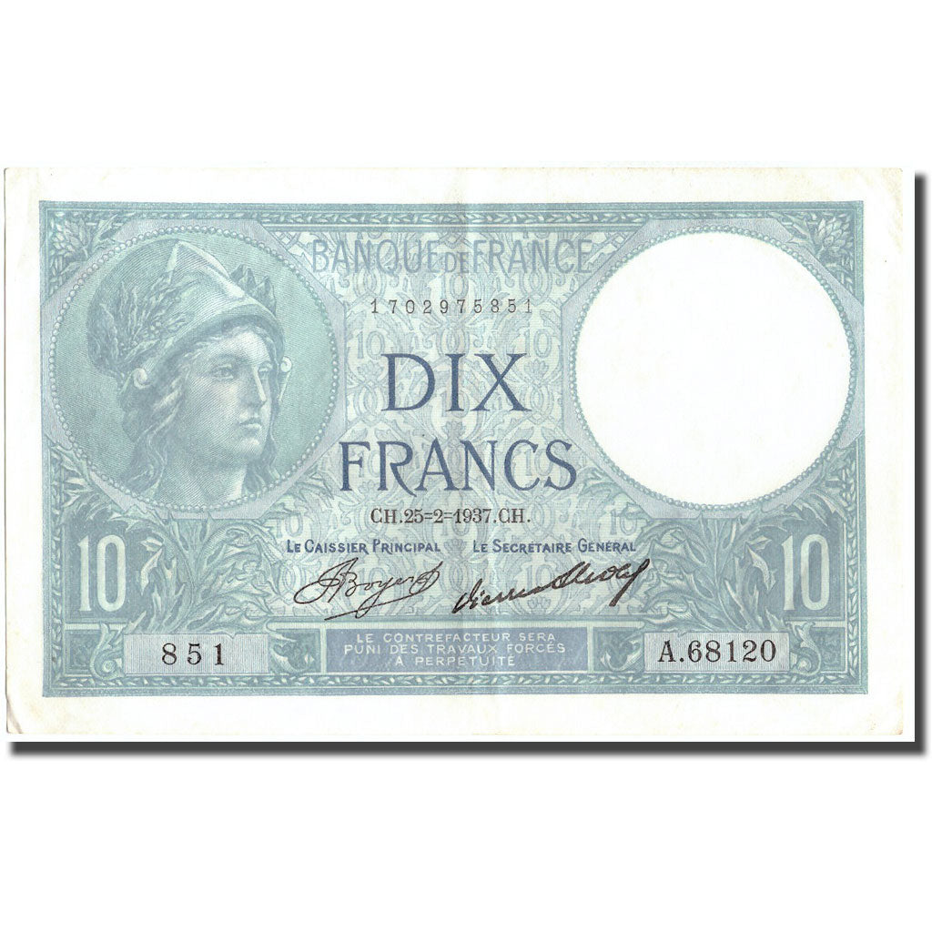 Francia, 10 Francs, 10 F 1916-1942 ''Minerve'', 1937, 1937-02-25, BB+