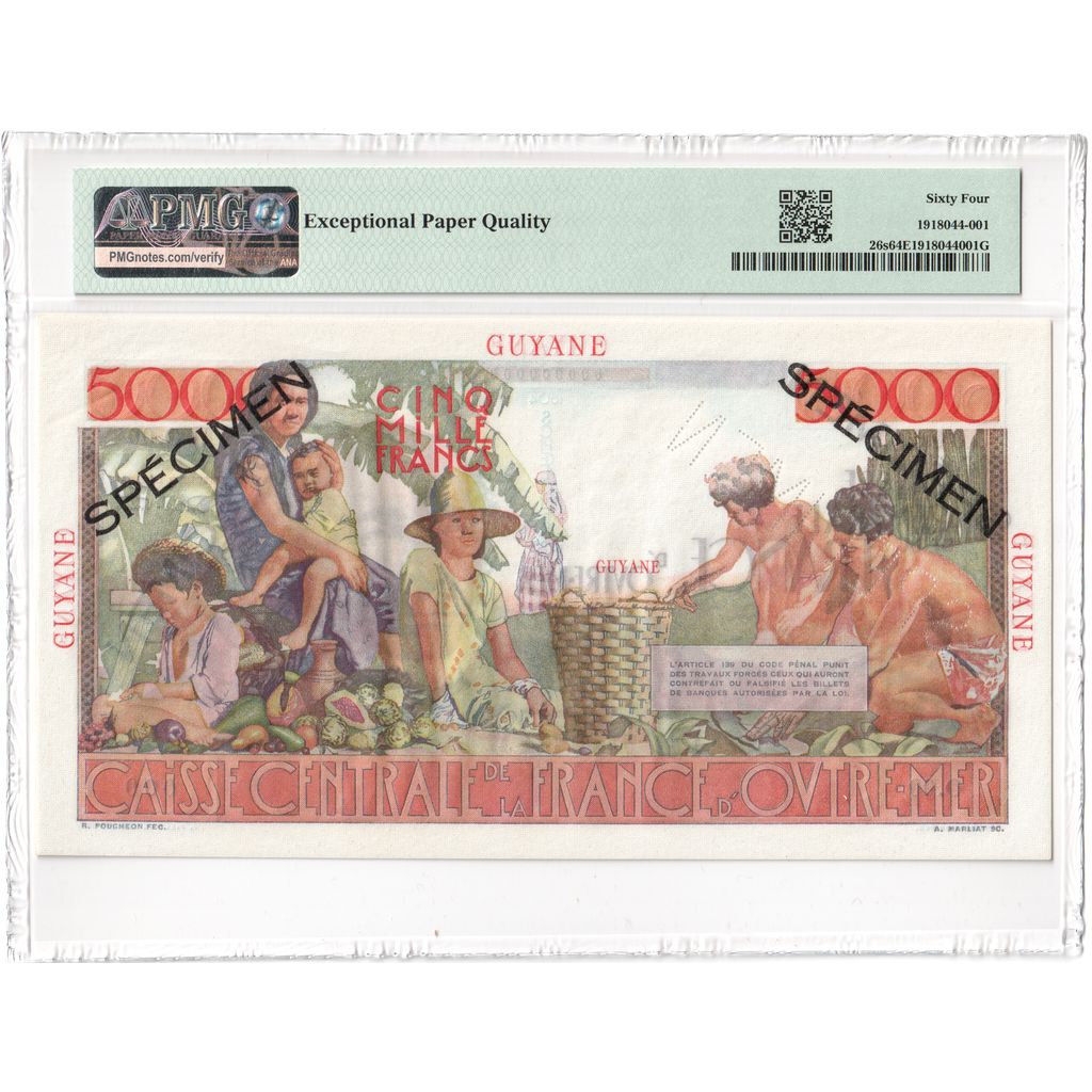 Banknote, FRENCH GUIANA, 5000 Francs, Specimen, KM:26s, UNC(64)