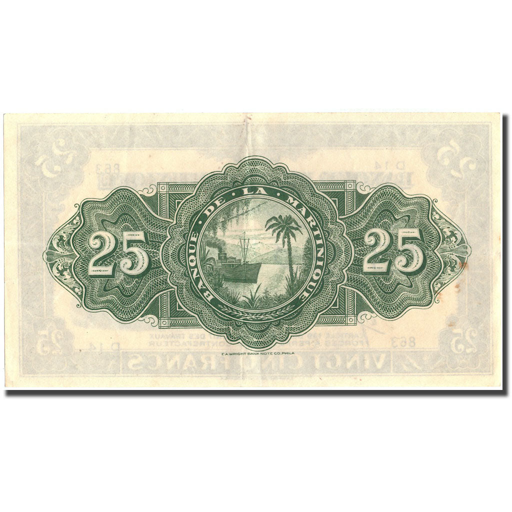 Martinica, 25 Francs, Undated (1943-1945), AU(50-53), KM:17