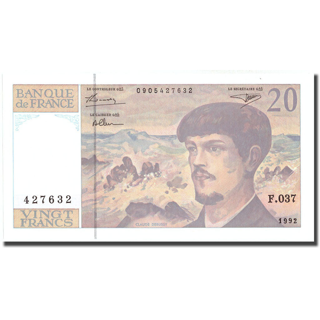 Francja, 20 Francs, Debussy, 1992, 1992, UNC(64), Fayette:66bis.3, KM:151f
