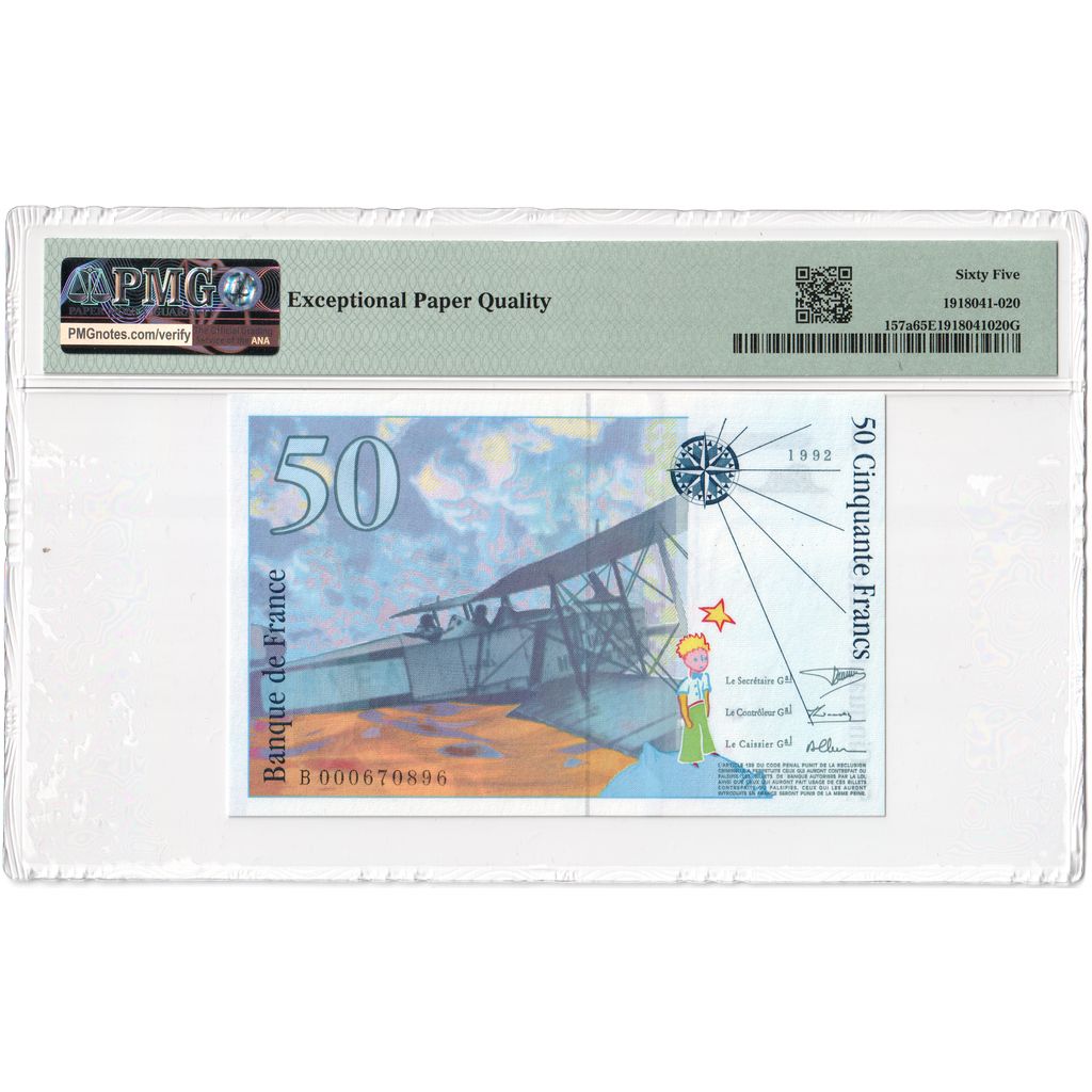 France, 50 Francs, St Exupéry, 1992, 1992, UNC(64), Fayette:72.1aB, KM:157a