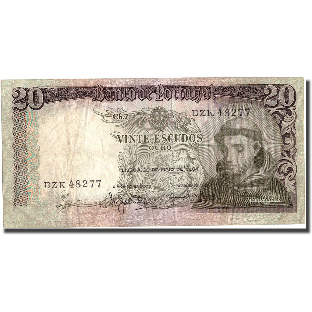 Billet, Portugal, 20 Escudos, 1964, 1964-05-26, KM:167b, TTB