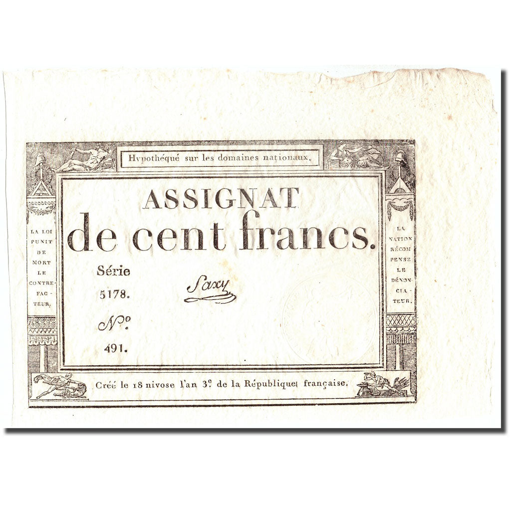 Frankrijk, 100 Francs, 1794-1795, Saxy, SUP, KM:A78