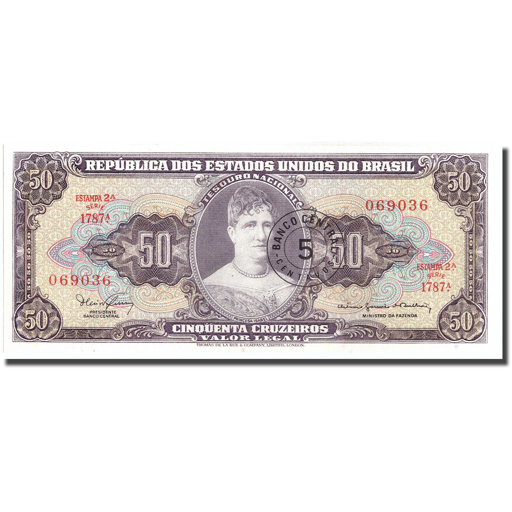 Banknote, Brazil, 5 Centavos on 50 Cruzeiros, KM:184b, UNC(65-70)