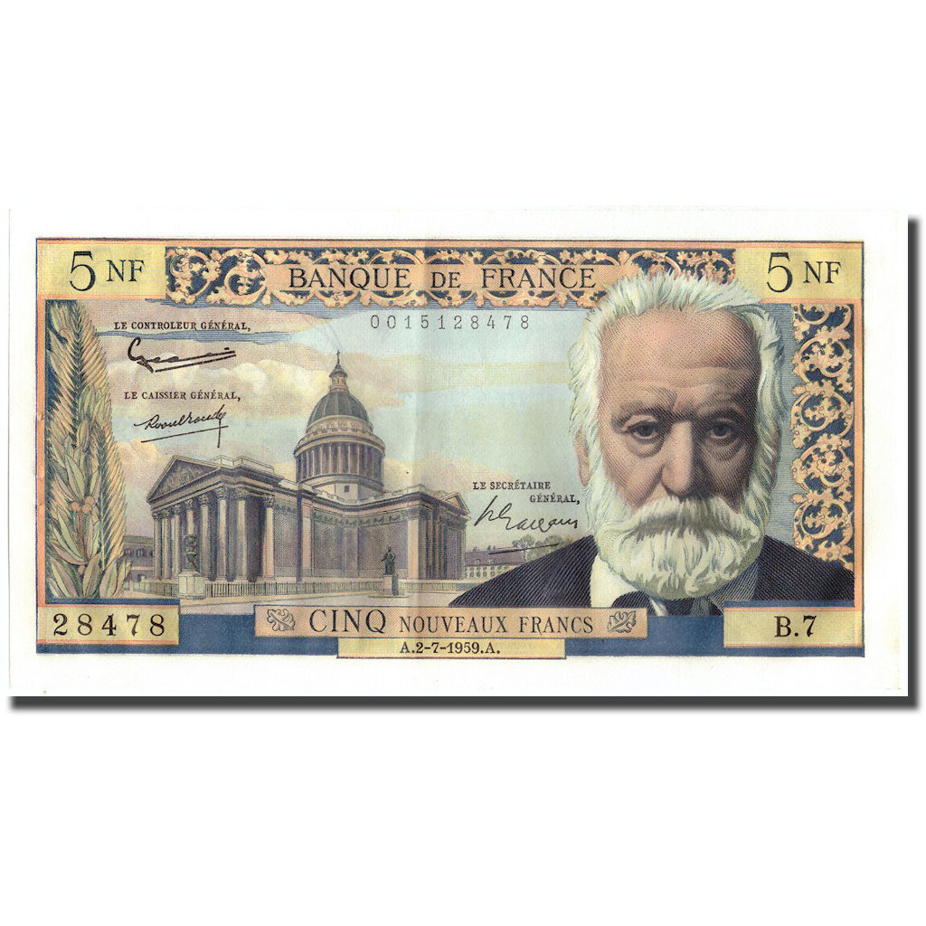 France, 5 Nouveaux Francs, Victor Hugo, 1959, 1959-07-02, UNC(63), Fayette:56.2