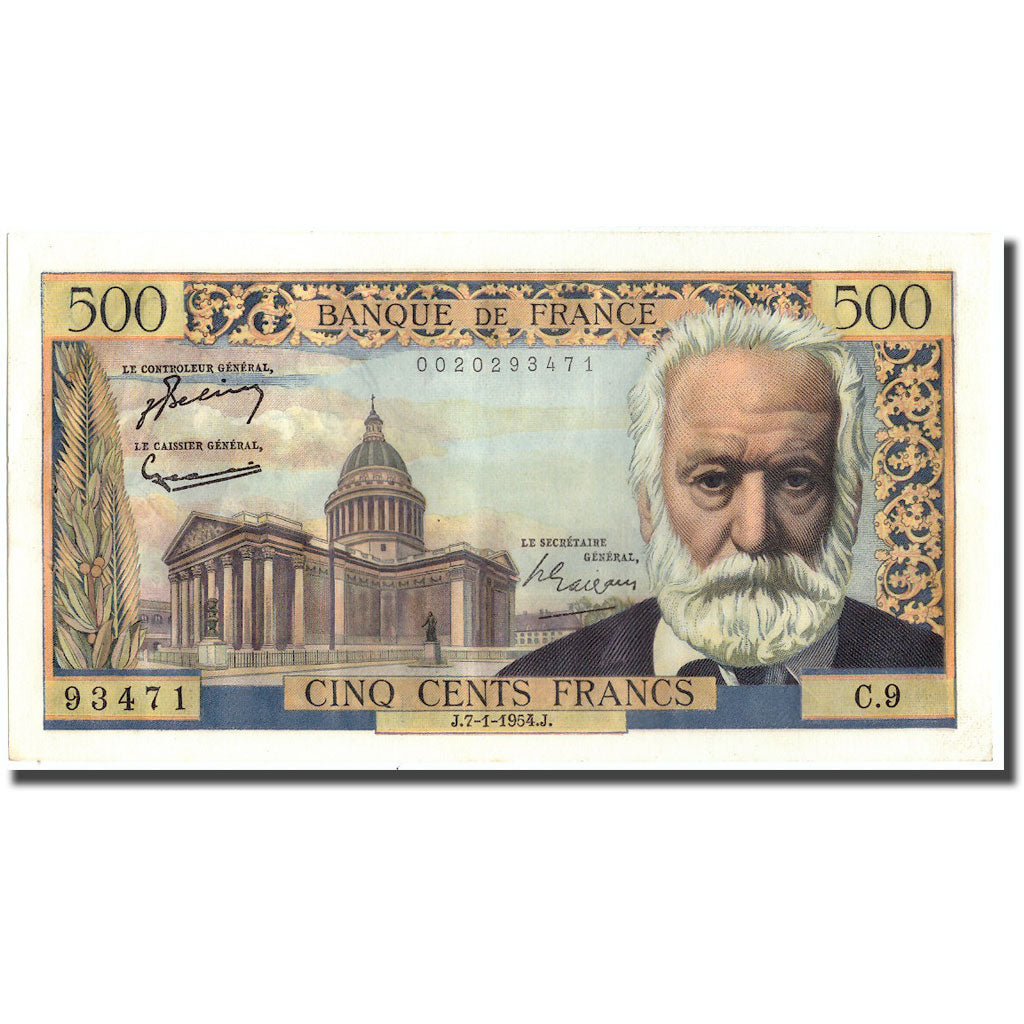 França, 500 Francs, Victor Hugo, 1954, 1954-01-07, UNC(60-62), Fayette:35.01