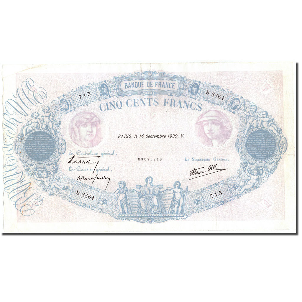 Francja, 500 Francs, Bleu et Rose, 1939, 1939-09-14, AU(50-53), Fayette:31.39