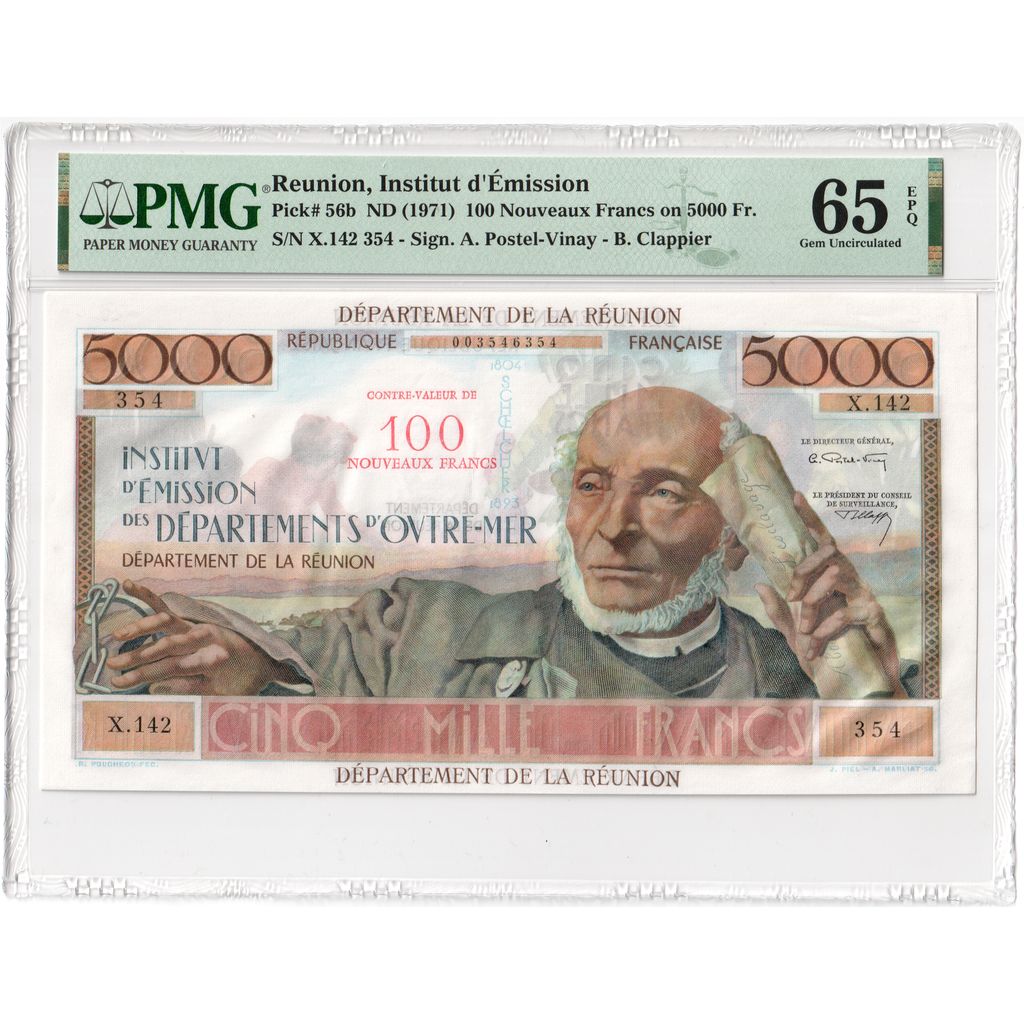Réunion, 100 Nouveaux Francs on 5000 Francs, Undated (1967-71), NEUF, KM:56b