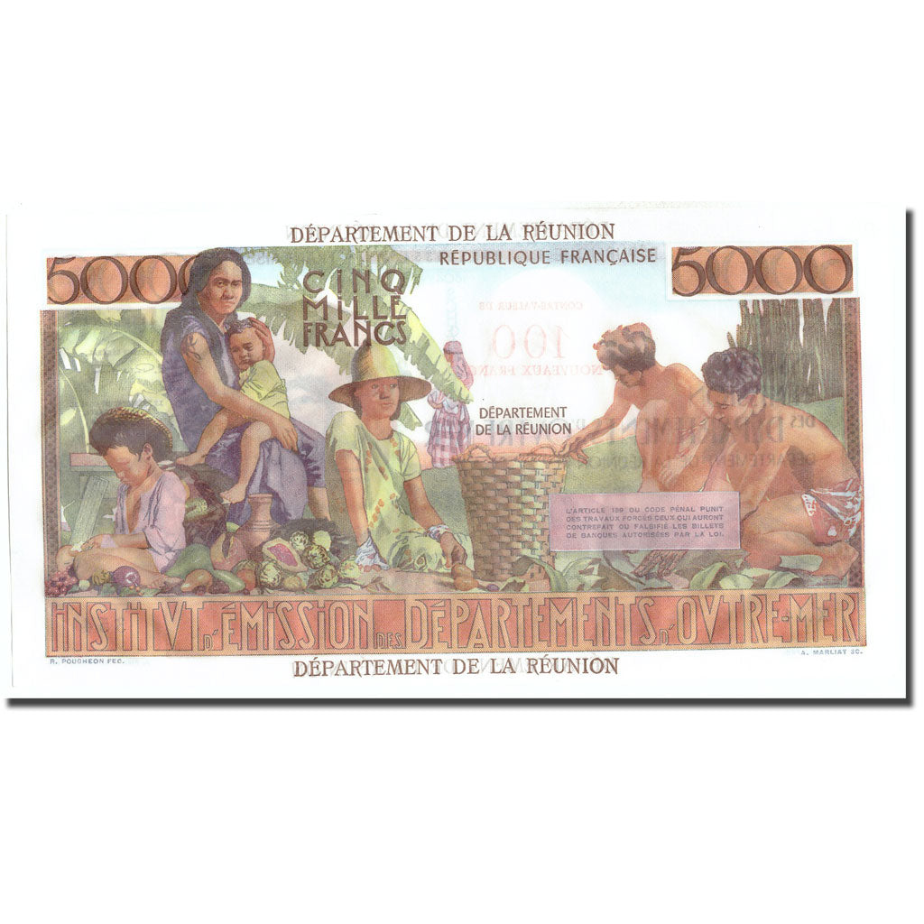 Réunion, 100 Nouveaux Francs on 5000 Francs, Undated (1967-71), NEUF, KM:56b