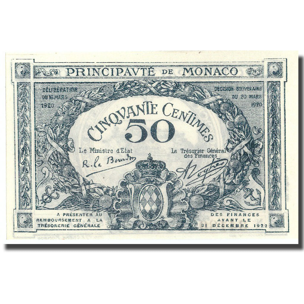 Banconote, Monaco, 50 Centimes, 1920, 1920-03-20, KM:3a, FDS