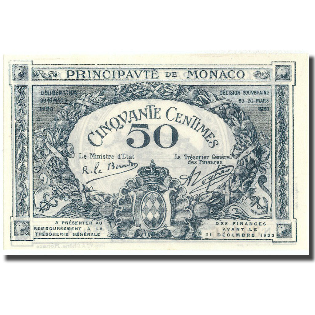 Banconote, Monaco, 50 Centimes, 1920, 1920-03-20, KM:3a, FDS