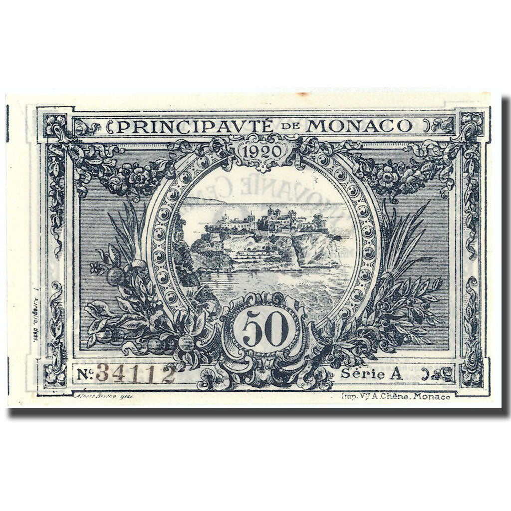 Nota, Mónaco, 50 Centimes, 1920, 1920-03-20, KM:3a, UNC(64)