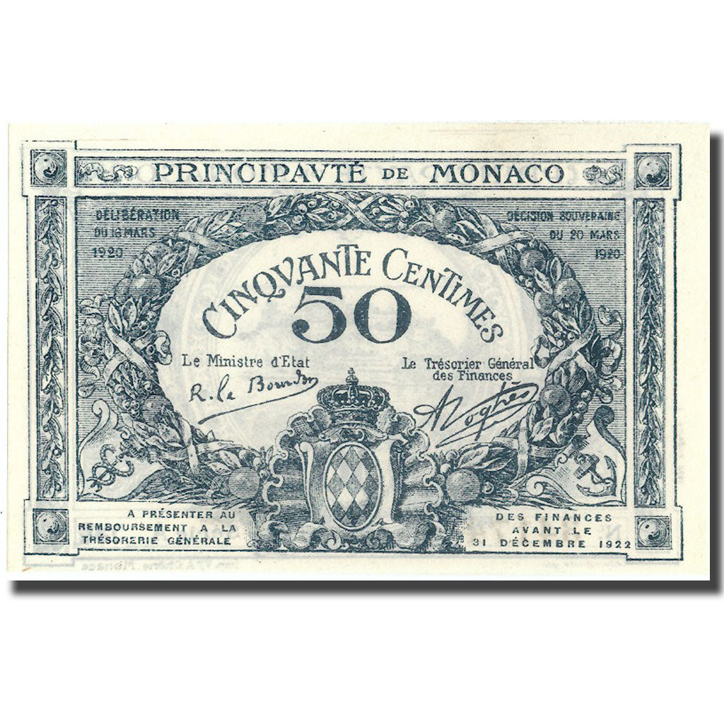 Banconote, Monaco, 50 Centimes, 1920, 1920-03-20, KM:3a, FDS