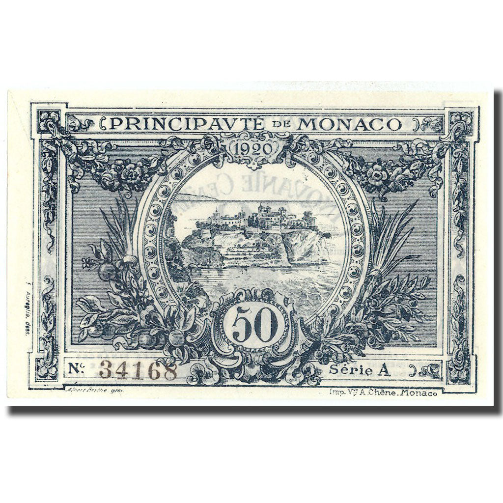 Banknot, Monaco, 50 Centimes, 1920, 1920-03-20, KM:3a, UNC(65-70)