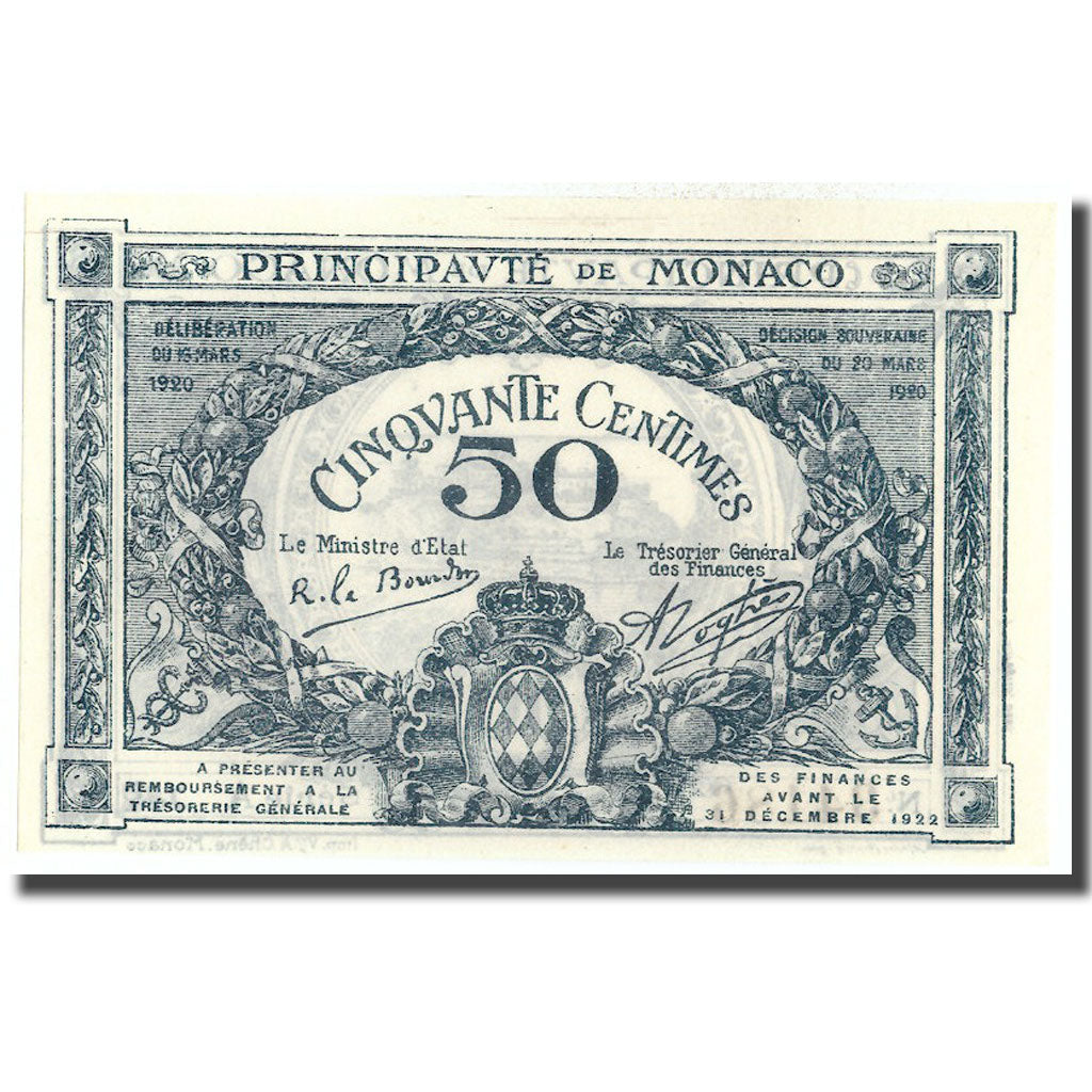 Banconote, Monaco, 50 Centimes, 1920, 1920-03-20, KM:3a, FDS