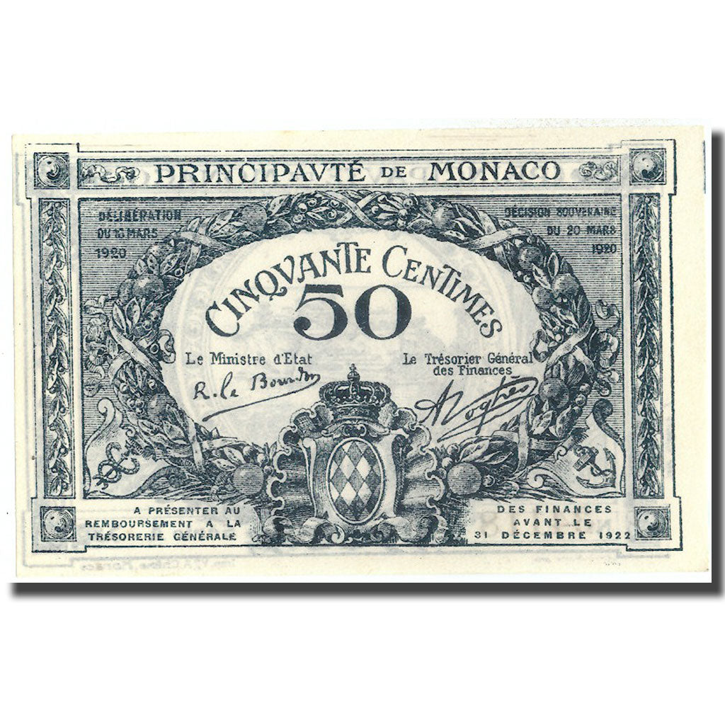 Banknote, Monaco, 50 Centimes, 1920, 1920-03-20, KM:3a, UNC(65-70)