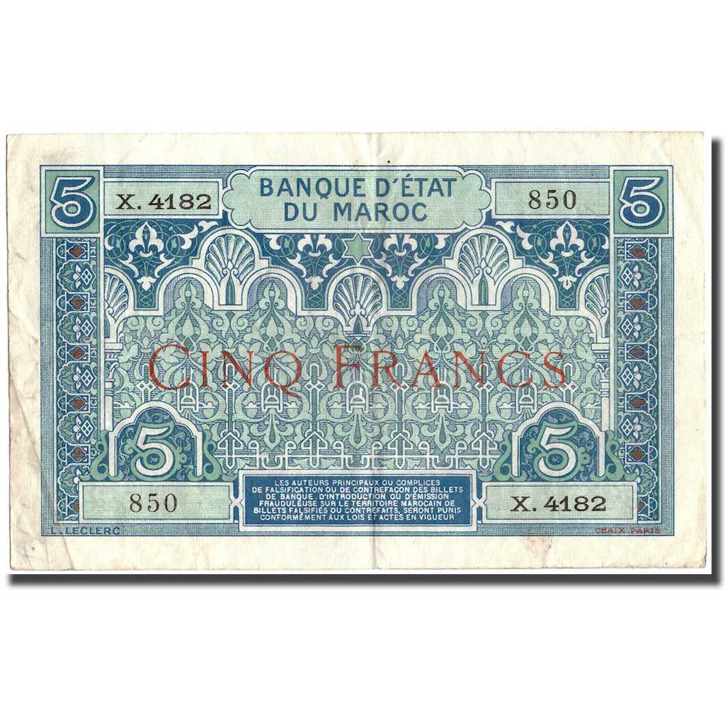 Geldschein, Marokko, 5 Francs, 1924, 1924, KM:9, SS