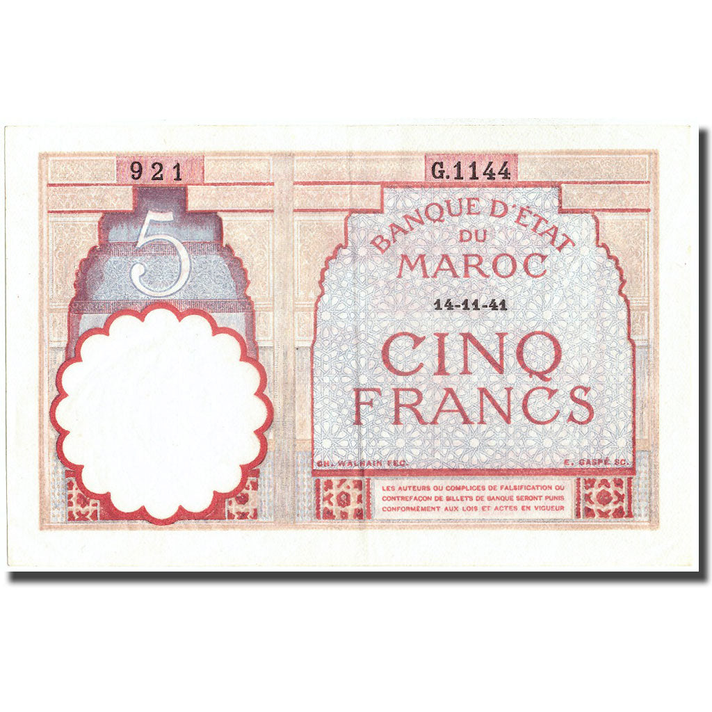 Banconote, Marocco, 5 Francs, 1941, 1941-11-14, KM:23Ab, SPL