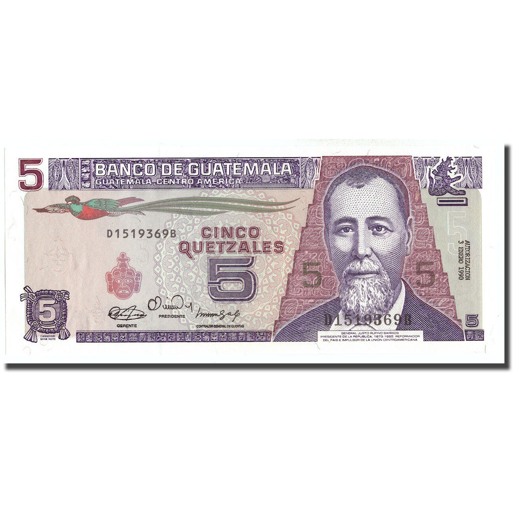 Geldschein, Guatemala, 5 Quetzales, 1990, 1990-01-03, KM:74a, UNZ