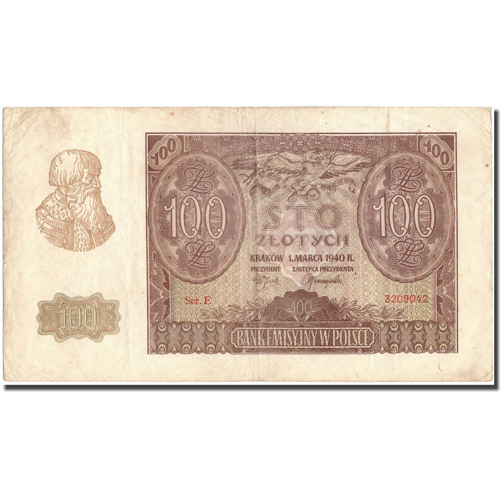Geldschein, Polen, 100 Zlotych, 1940, 1940-03-01, KM:97, SS