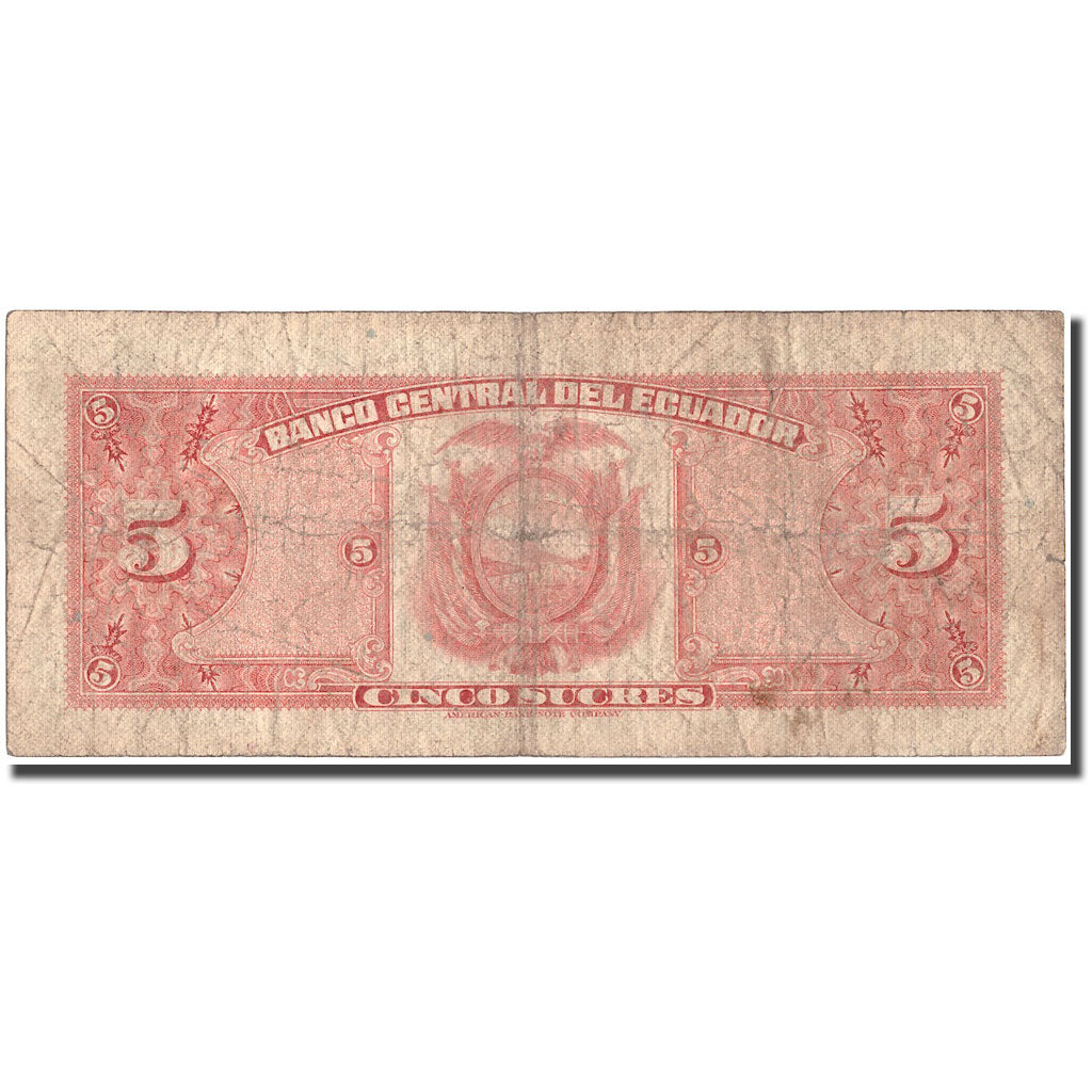 Banknote, Ecuador, 5 Sucres, 1970, 1970-02-27, KM:100d, VF(30-35)