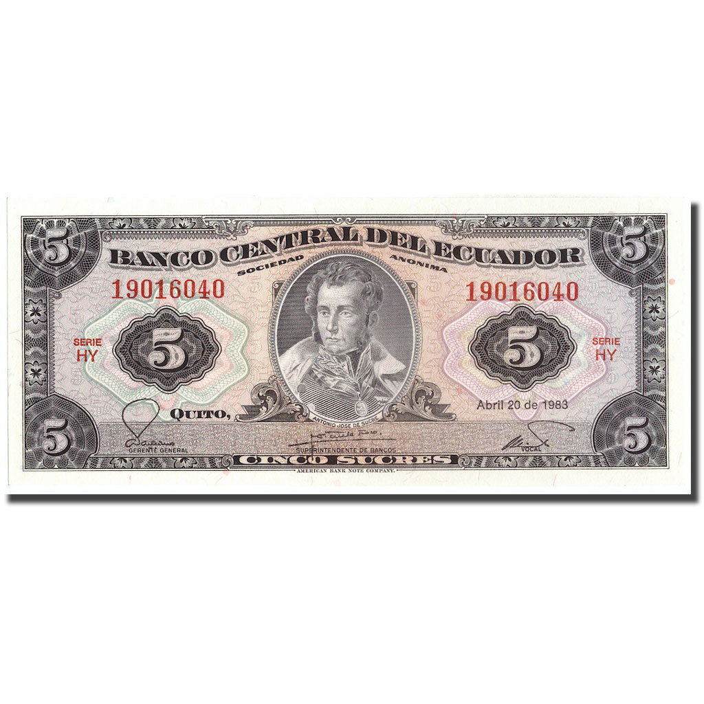 Banconote, Ecuador, 5 Sucres, 1983, 1983-04-20, KM:108b, FDS