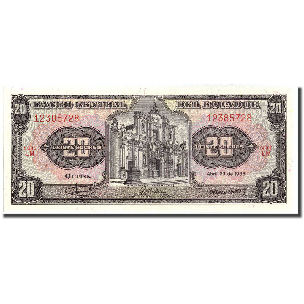Banknote, Ecuador, 20 Sucres, 1986, 1986-04-29, KM:121Aa, UNC(65-70)