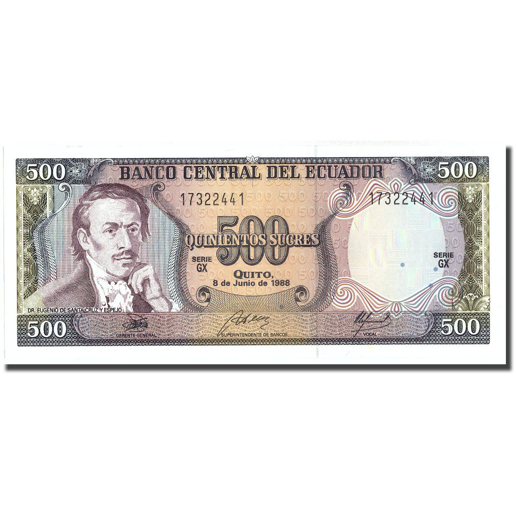 Banknote, Ecuador, 500 Sucres, 1988, 1988-06-08, KM:124Aa, UNC(65-70)