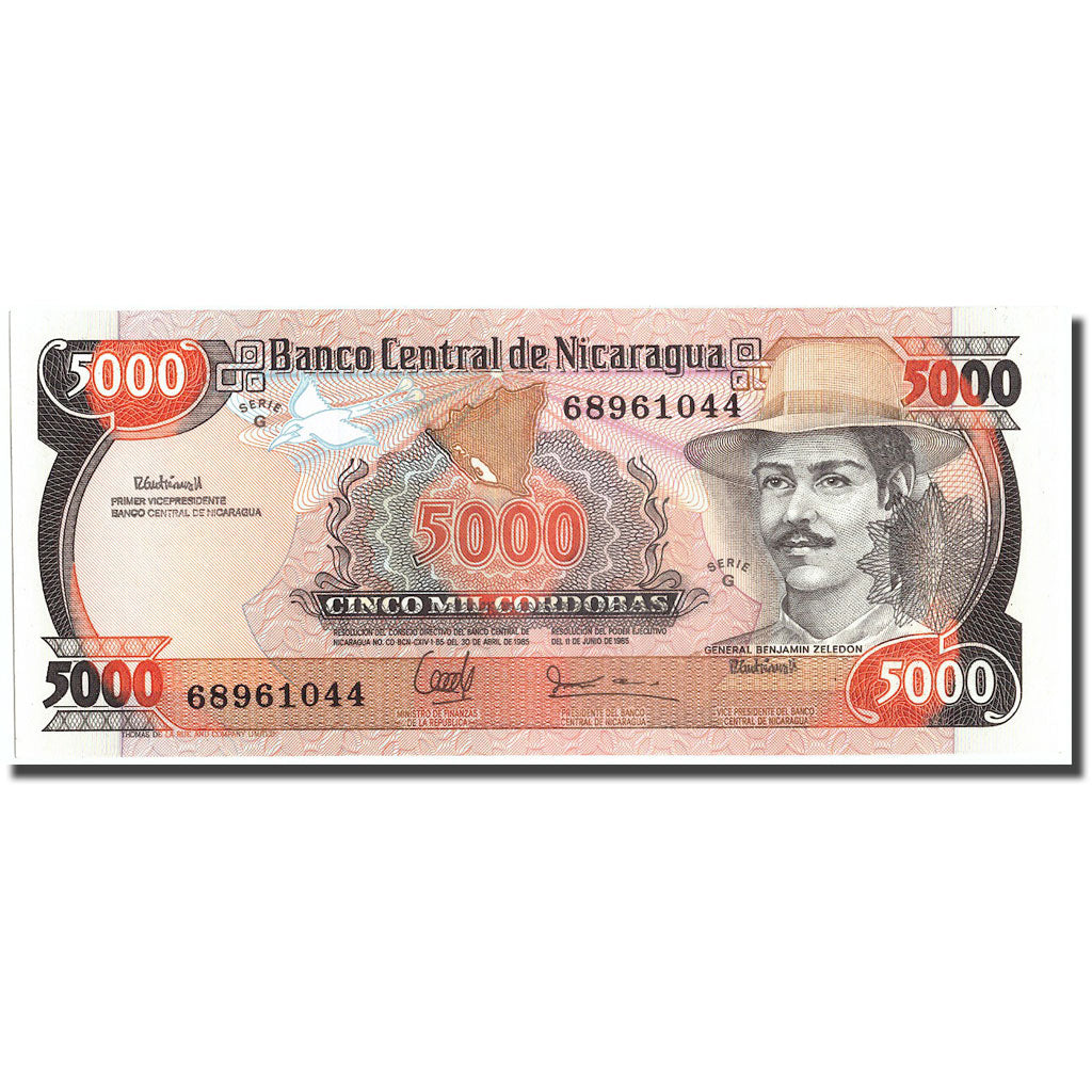 Nota, Nicarágua, 5000 Cordobas, 1985, 1985-06-11, KM:146, UNC(65-70)