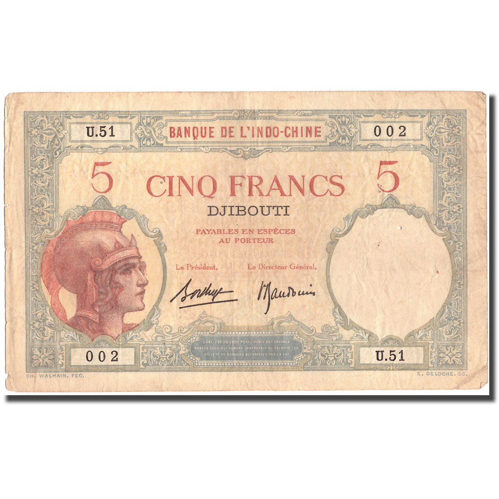 Banconote, Costa francese dei somali, 5 Francs, KM:6b, BB