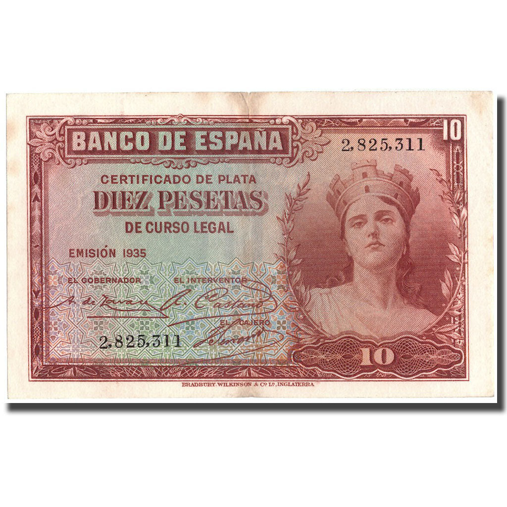 Banknote, Spain, 10 Pesetas, 1935, 1935, KM:86a, EF(40-45)