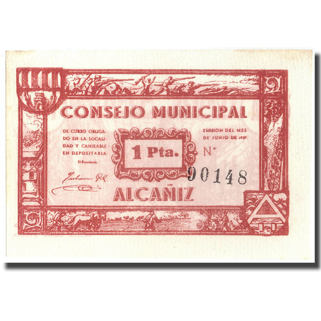 Banknot, Hiszpania, 1 Peseta, Alcaniz, 1937, 1937, UNC(64)