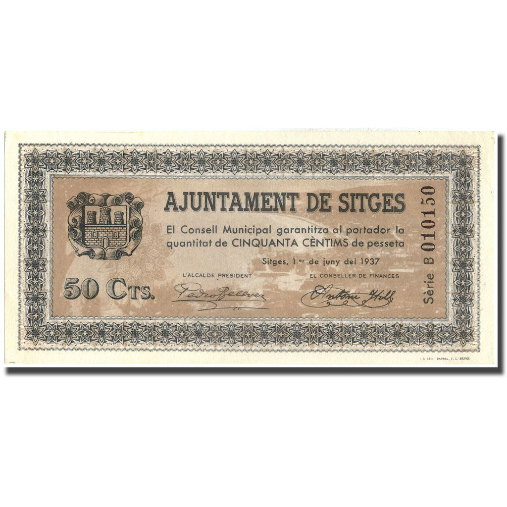 Banconote, Spagna, 50 Centimes, Sitges, 1937, 1937, SPL+