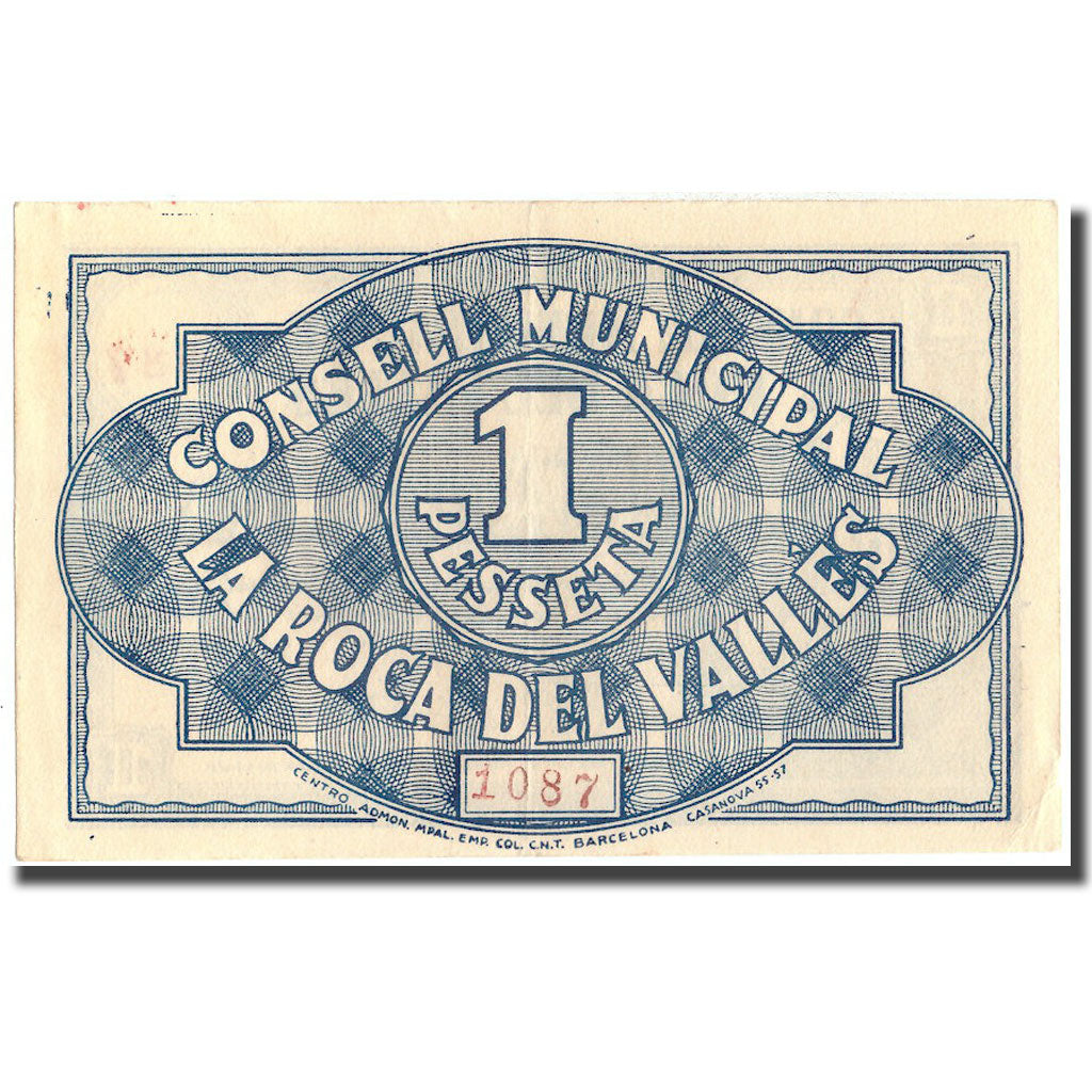 Billet, Espagne, 1 Peseta, La Roca del vallès, 1937, 1937, SUP