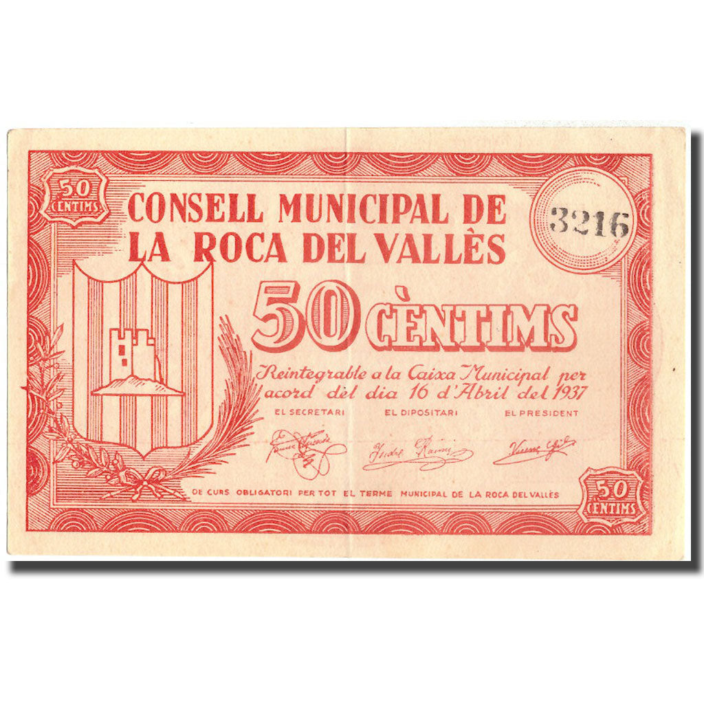 Nota, Espanha, 50 Centimos, La Roca del vallès, 1937, 1937, UNC(60-62)