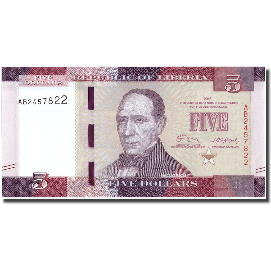 Nota, Libéria, 5 Dollars, 2016, 2016, UNC(65-70)