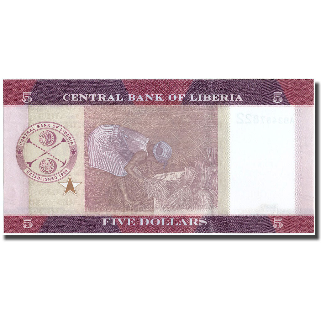 Nota, Libéria, 5 Dollars, 2016, 2016, UNC(65-70)