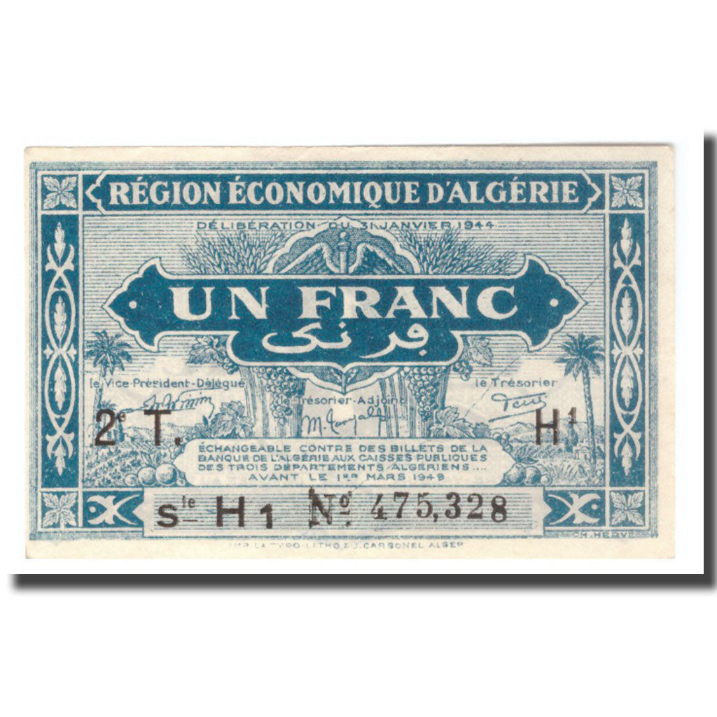 Geldschein, Algeria, 1 Franc, 1944, 1944-01-31, KM:101, VZ+