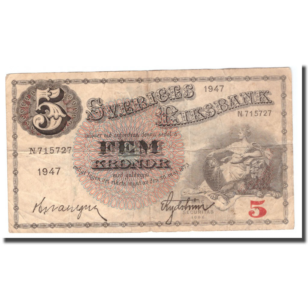 Banknote, Sweden, 5 Kronor, 1947, 1947, KM:33ad, VF(20-25)