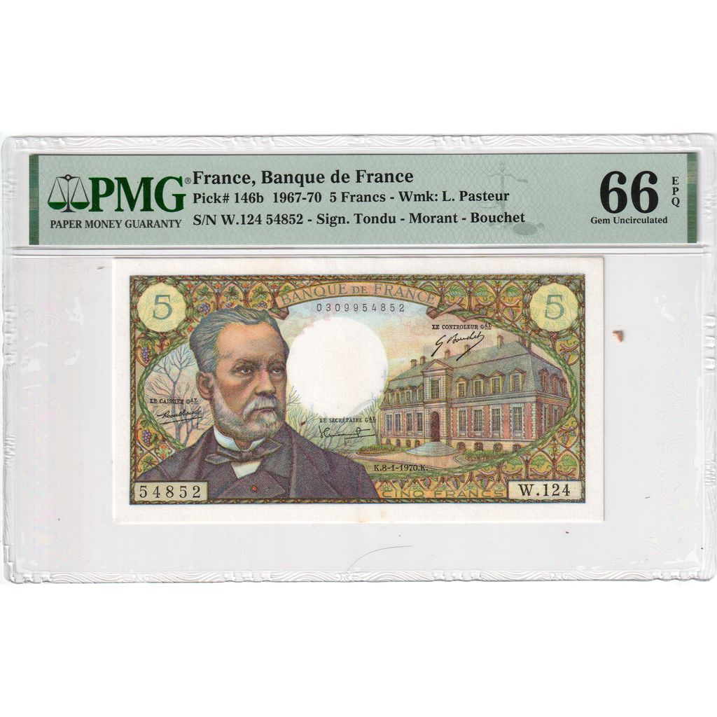 Frankrijk, 5 Francs, Pasteur, 1970, 1970-01-08, NIEUW, Fayette:61.12, KM:146b