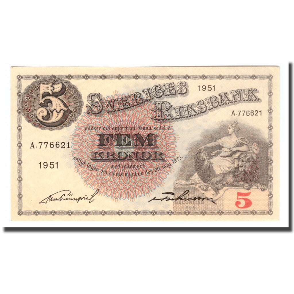 Billet, Suède, 5 Kronor, 1951, 1951, KM:33ah, TTB