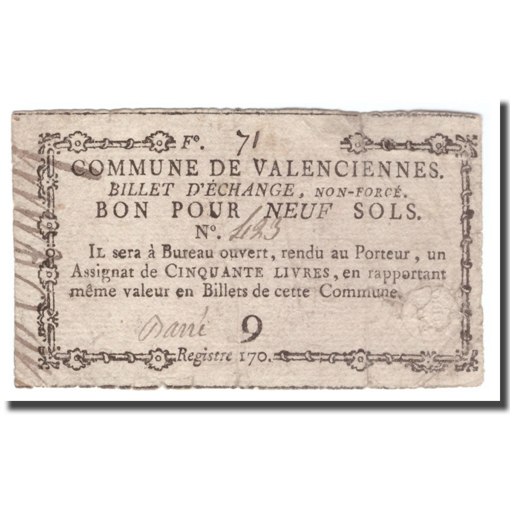 França, 10 Sols, Undated (1791-92), VALENCIENNES, EF(40-45)