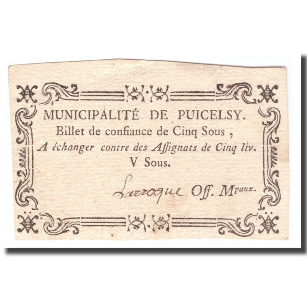 Francia, 5 Sous, Undated (1791-92), PUICELSY, EBC