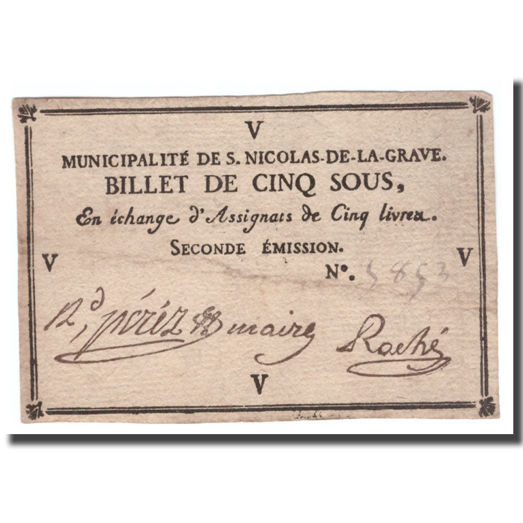 Francia, 5 Sous, Undated (1791-92), S.NICOLAS DE LA GRAVE, SPL-