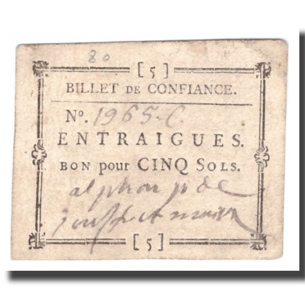 France, 5 Sols, Undated (1791-92), ENTRAIGUES, EF(40-45)