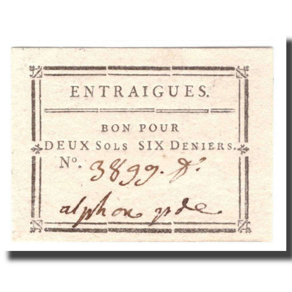 France, 2 Sols, Undated (1791-92), ENTRAIGUES, UNC(63)