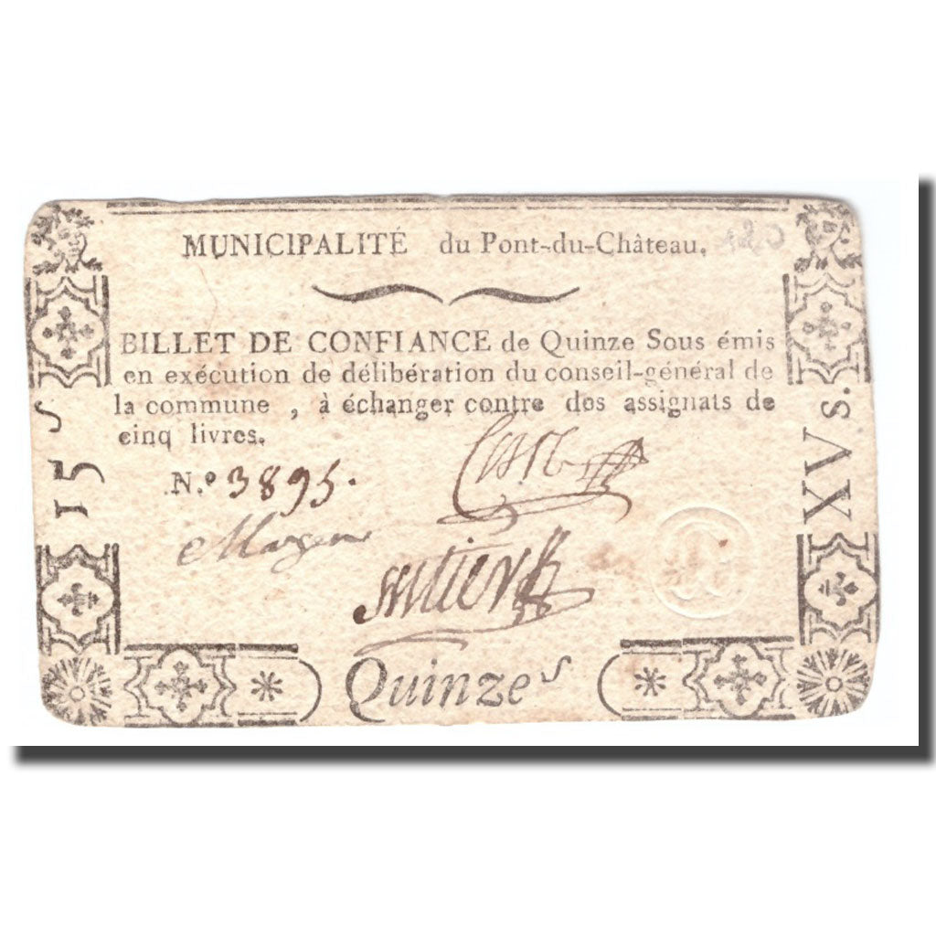 Francia, 15 Sols, Undated (1791-92), PONT-DU-CHATEAU, MBC