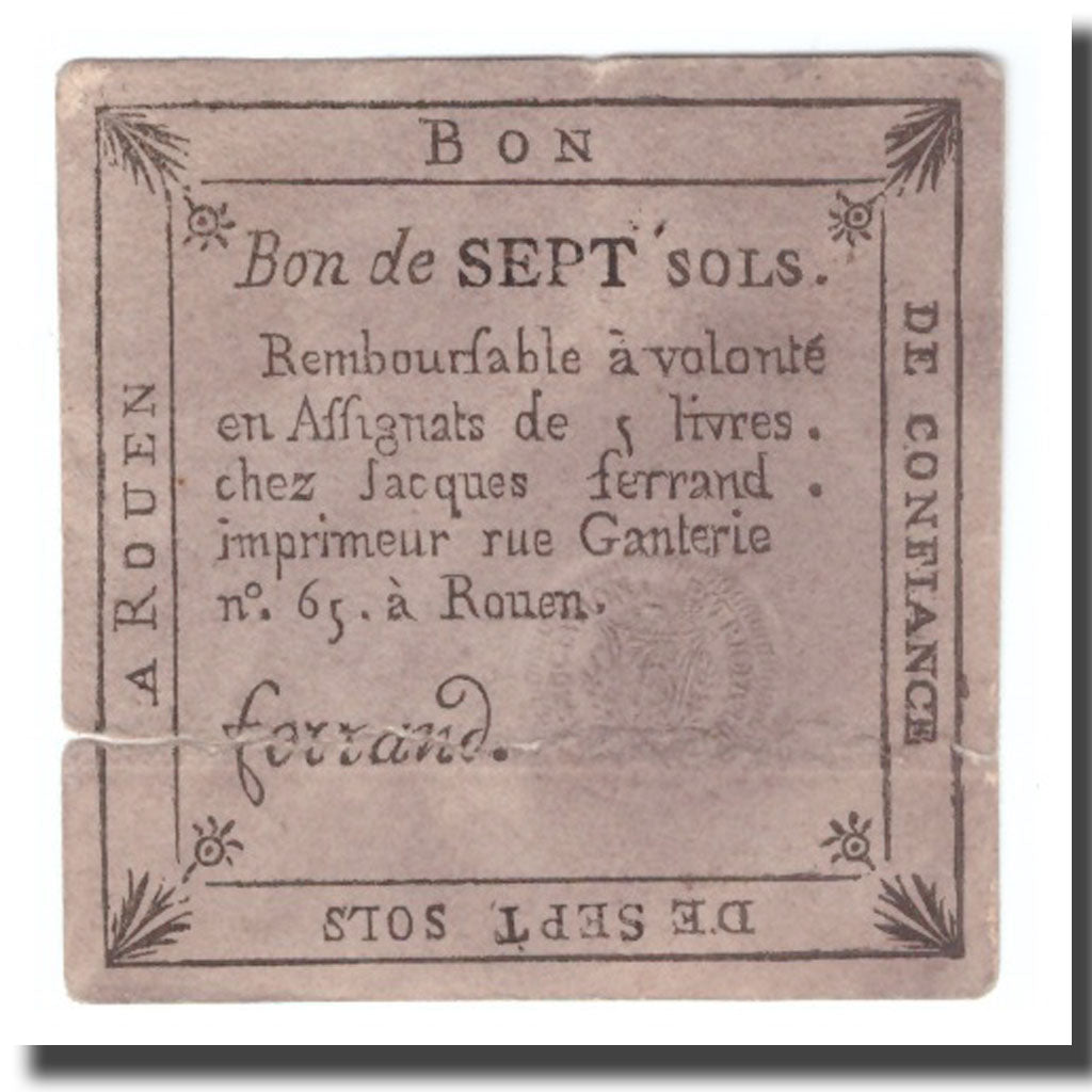 Frankrijk, 7 Sols, Undated (1791-92), ROUEN, B+