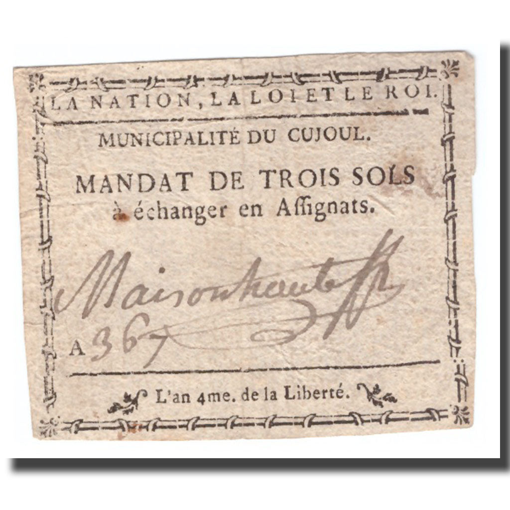 France, 3 Sols, Undated (1791-92), CUJOUL, TB+