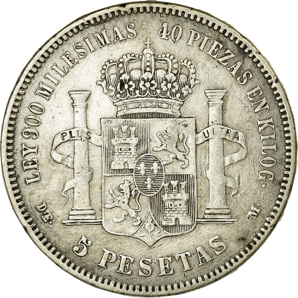 Munten, Spanje, Alfonso XII, 5 Pesetas, 1875, ZF+, Zilver, KM:671